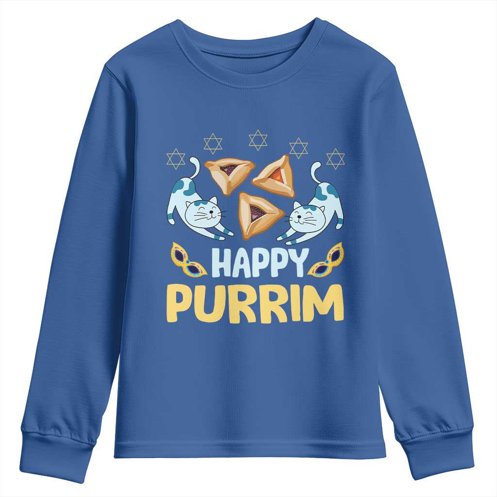 Purim Cat Youth Sweatshirt Happy Purrim Hamantash Jewish Star of David TS09 Royal Blue Print Your Wear