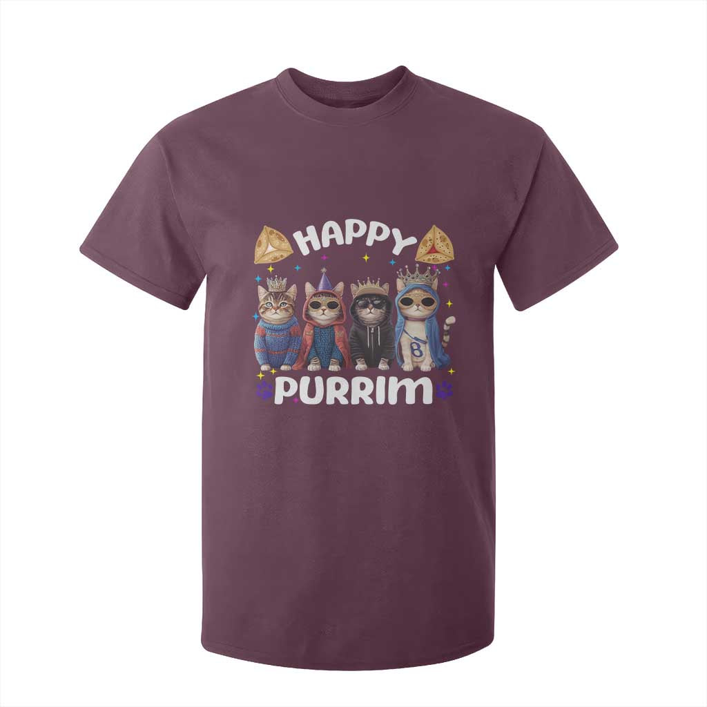 Purim Cat T Shirt For Kid Happy Purrim Hamantash Cute Cat Costume TS09 Maroon Print Your Wear