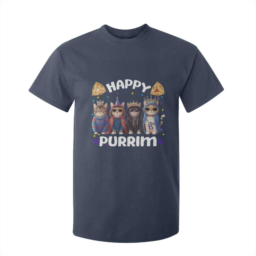 Purim Cat T Shirt For Kid Happy Purrim Hamantash Cute Cat Costume TS09 Navy Print Your Wear