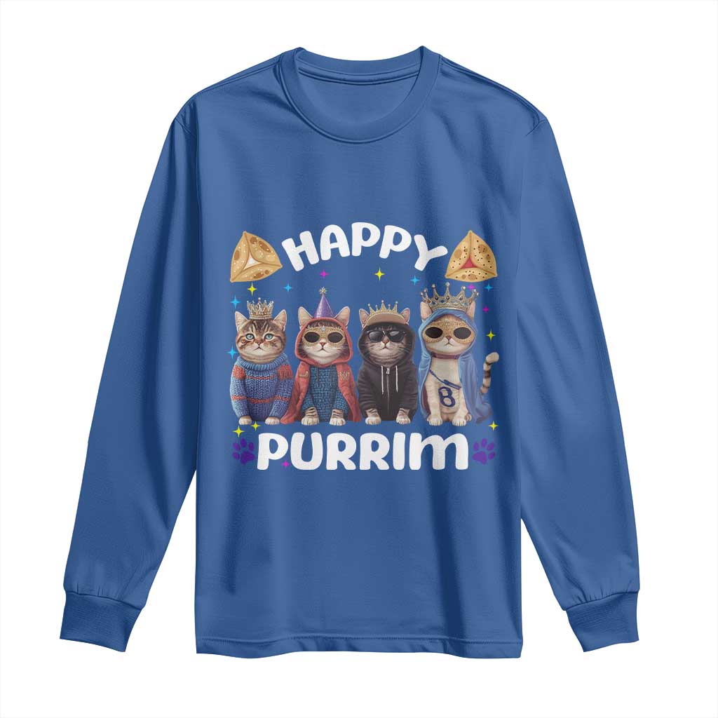 Purim Cat Long Sleeve Shirt Happy Purrim Hamantash Cute Cat Costume TS09 Royal Blue Print Your Wear