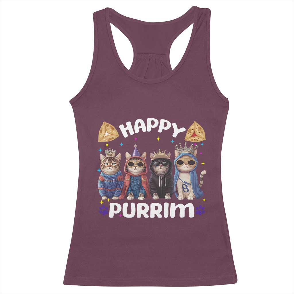 Purim Cat Racerback Tank Top Happy Purrim Hamantash Cute Cat Costume TS09 Maroon Print Your Wear