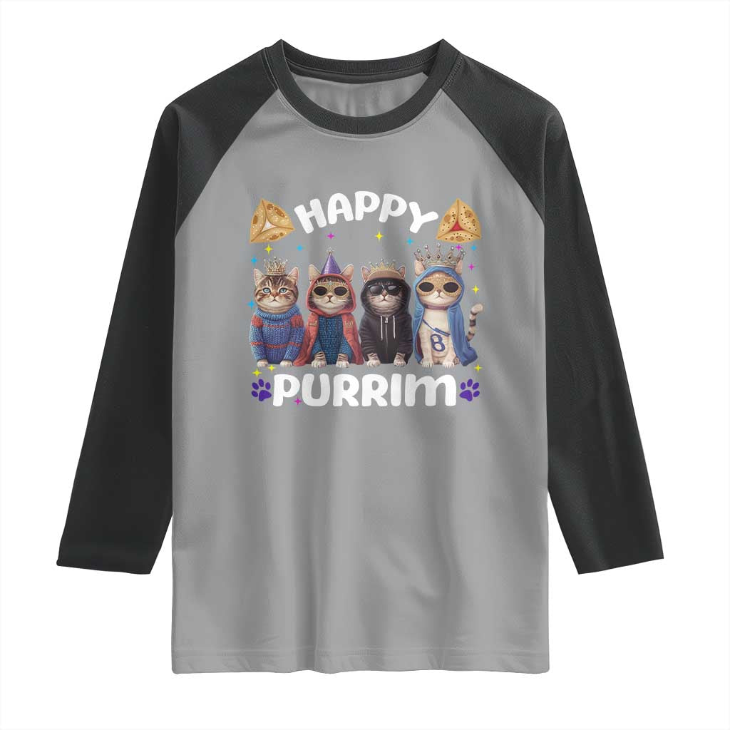Purim Cat Raglan Shirt Happy Purrim Hamantash Cute Cat Costume TS09 Sport Gray Black Print Your Wear