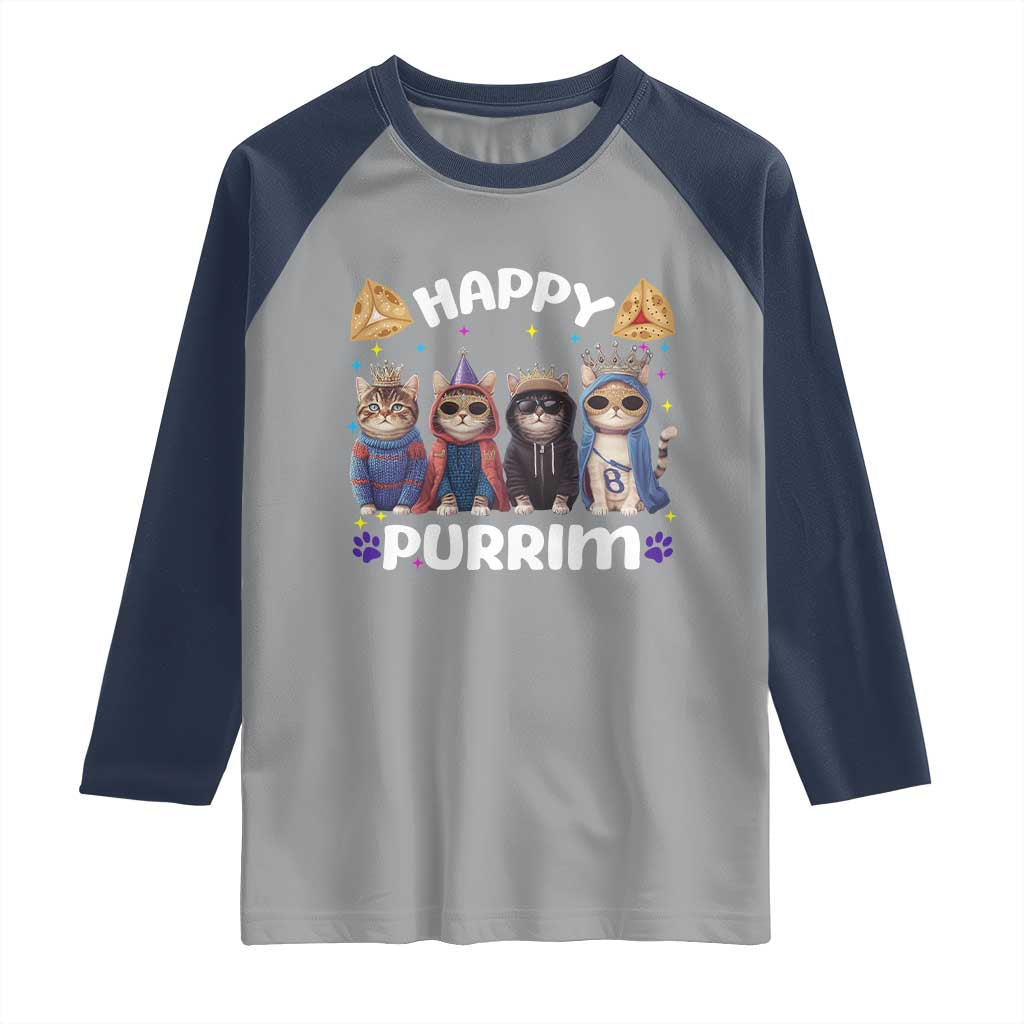 Purim Cat Raglan Shirt Happy Purrim Hamantash Cute Cat Costume TS09 Sport Gray Navy Print Your Wear