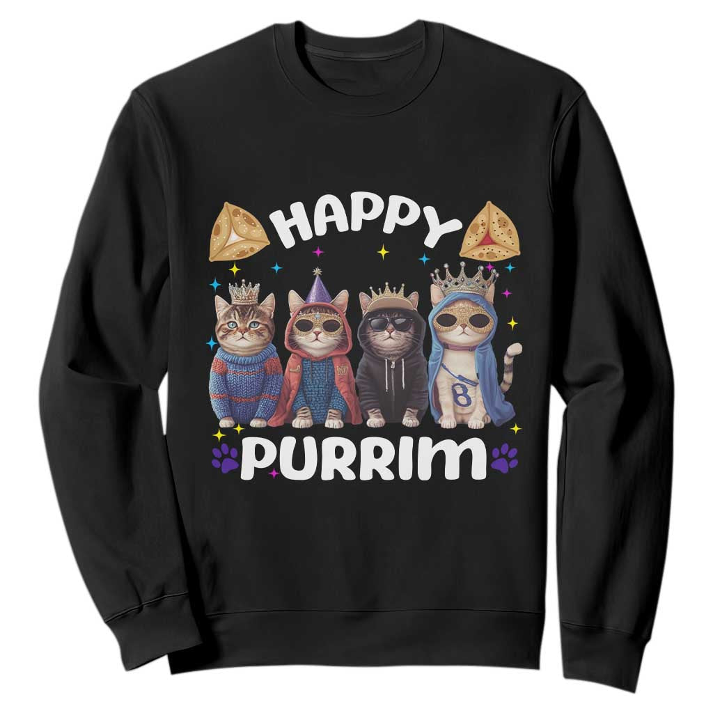 Purim Cat Sweatshirt Happy Purrim Hamantash Cute Cat Costume TS09 Black Print Your Wear