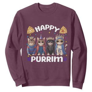 Purim Cat Sweatshirt Happy Purrim Hamantash Cute Cat Costume TS09 Maroon Print Your Wear