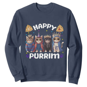 Purim Cat Sweatshirt Happy Purrim Hamantash Cute Cat Costume TS09 Navy Print Your Wear
