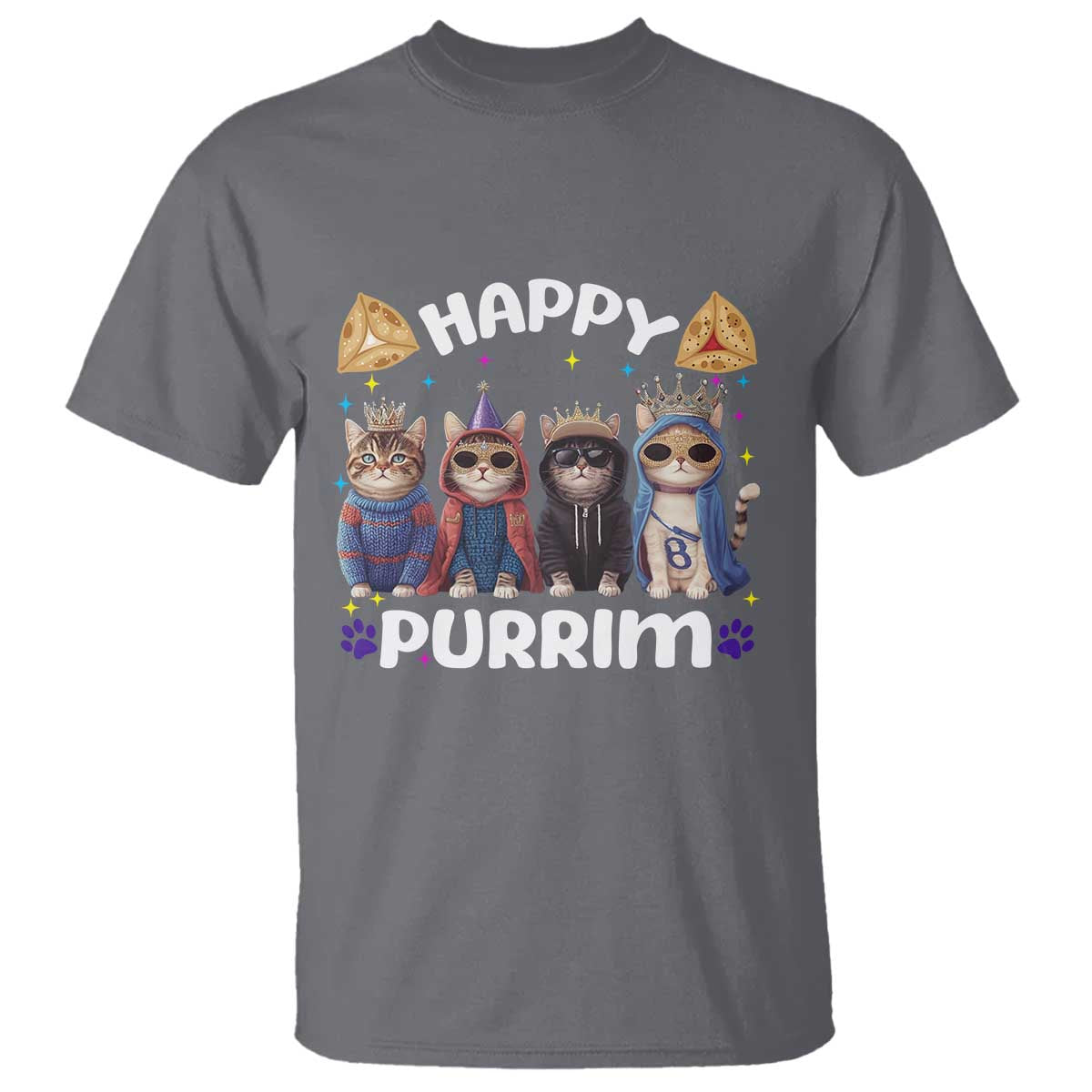 Purim Cat T Shirt Happy Purrim Hamantash Cute Cat Costume TS09 Charcoal Print Your Wear