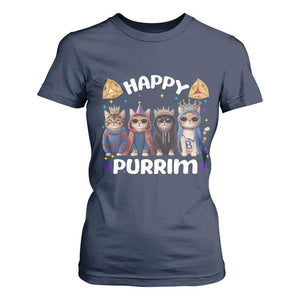 Purim Cat T Shirt For Women Happy Purrim Hamantash Cute Cat Costume TS09 Navy Print Your Wear