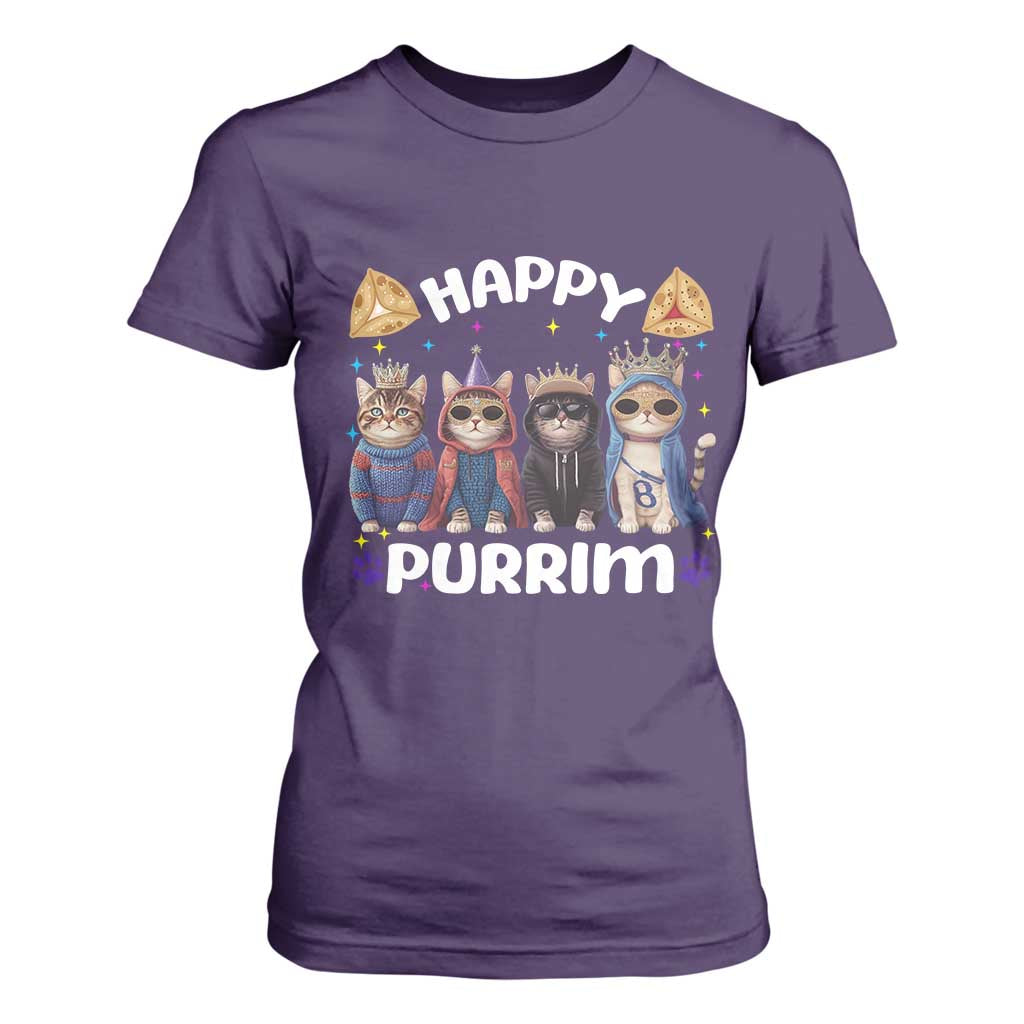 Purim Cat T Shirt For Women Happy Purrim Hamantash Cute Cat Costume TS09 Purple Print Your Wear
