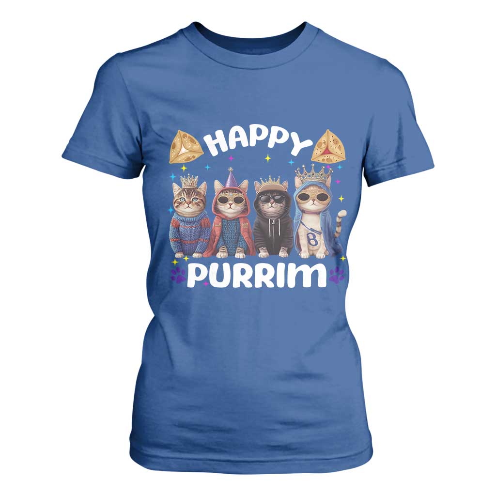 Purim Cat T Shirt For Women Happy Purrim Hamantash Cute Cat Costume TS09 Royal Blue Print Your Wear