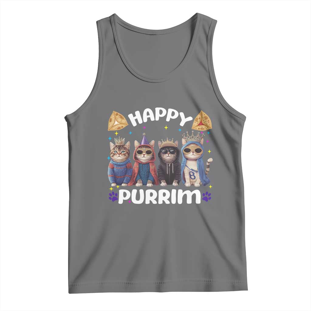 Purim Cat Tank Top Happy Purrim Hamantash Cute Cat Costume TS09 Black Heather Print Your Wear