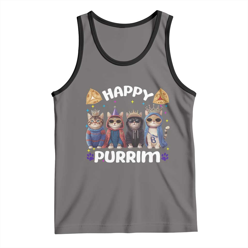 Purim Cat Tank Top Happy Purrim Hamantash Cute Cat Costume TS09 Deep Heather Black Print Your Wear