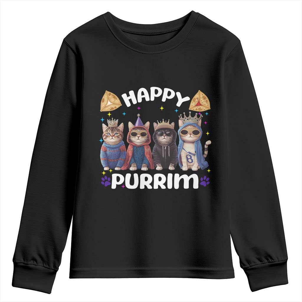 Purim Cat Youth Sweatshirt Happy Purrim Hamantash Cute Cat Costume TS09 Black Print Your Wear