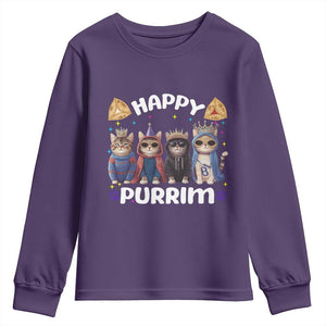 Purim Cat Youth Sweatshirt Happy Purrim Hamantash Cute Cat Costume TS09 Purple Print Your Wear