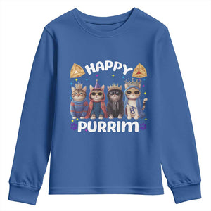 Purim Cat Youth Sweatshirt Happy Purrim Hamantash Cute Cat Costume TS09 Royal Blue Print Your Wear