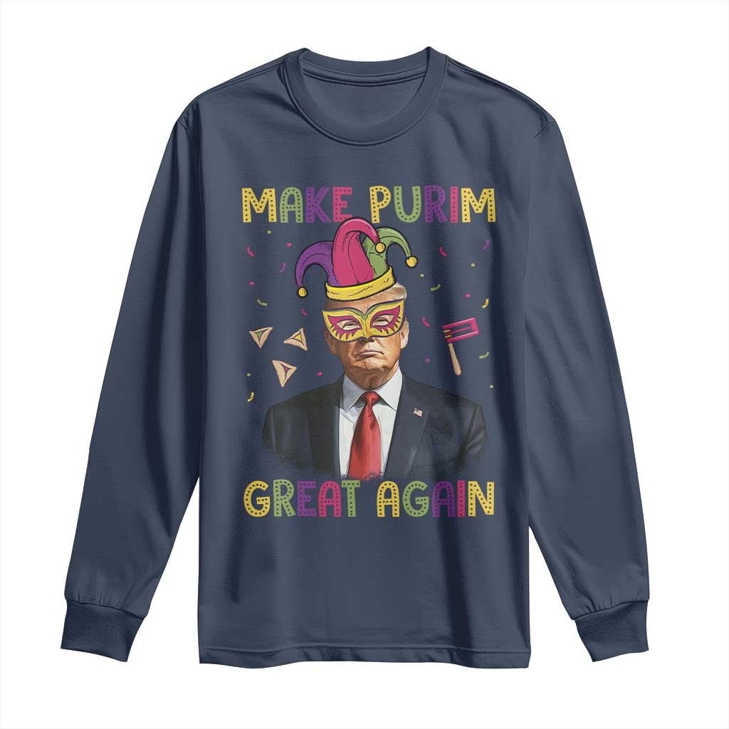 Trump Purim Long Sleeve Shirt Make Purim Great Again Jewish TS09 Navy Print Your Wear