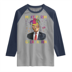 Trump Purim Raglan Shirt Make Purim Great Again Jewish TS09 Sport Gray Navy Print Your Wear