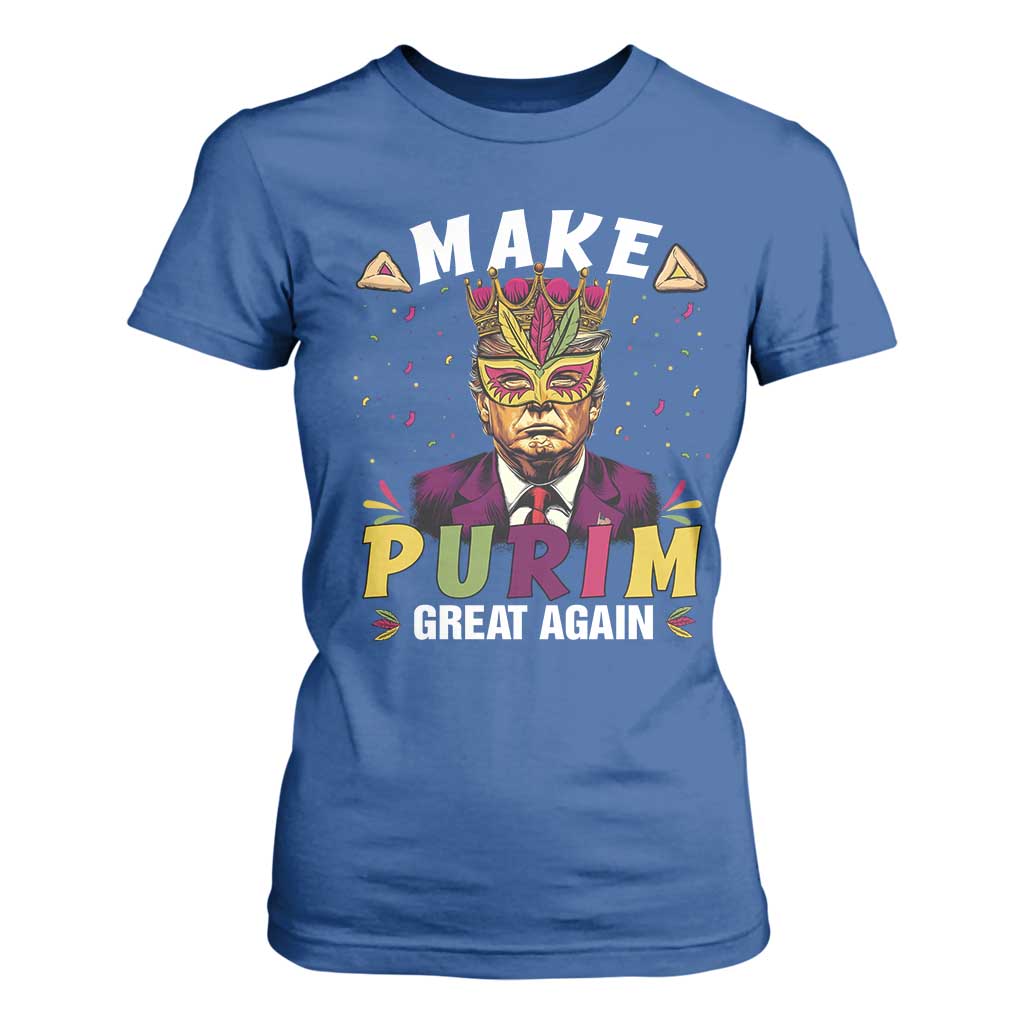 Funny Trump Purim T Shirt For Women Make Purim Great Again TS09 Royal Blue Print Your Wear