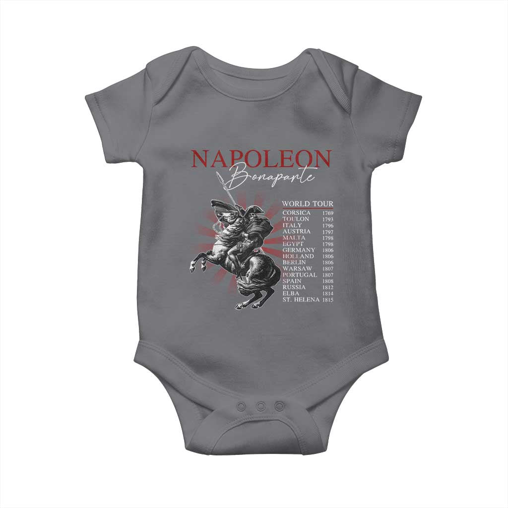 Funny History Lover Baby Onesie Napoleon Bonaparte World Tour TS09 Charcoal Print Your Wear