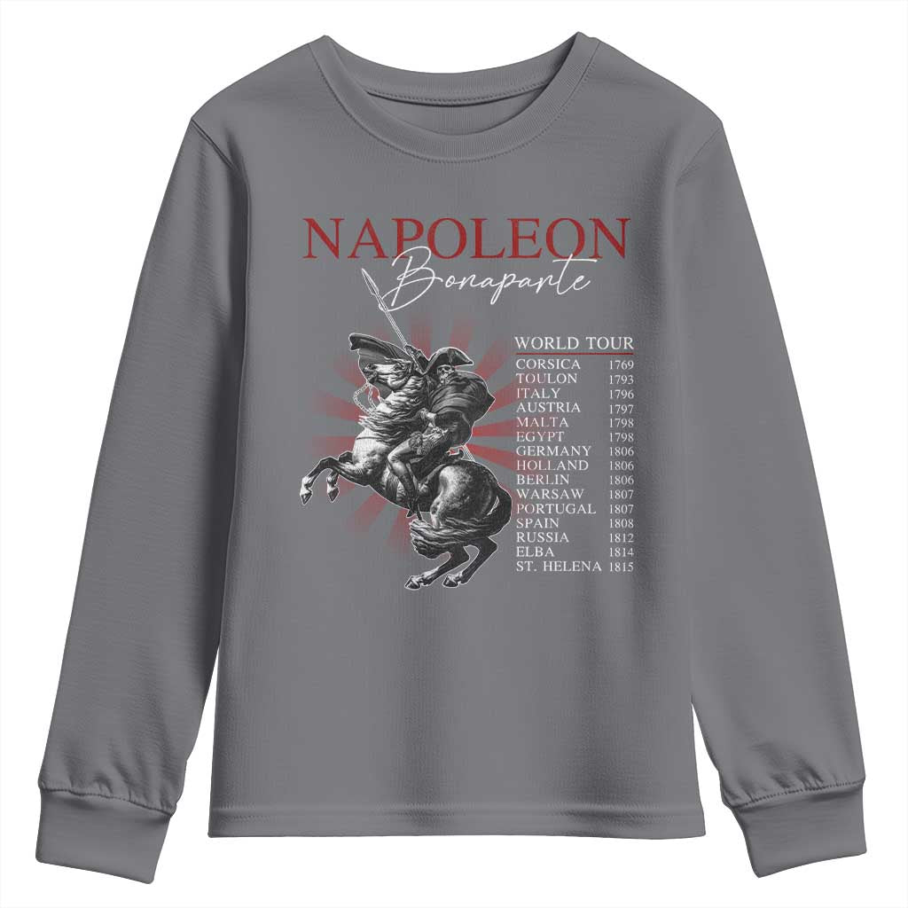 Funny History Lover Youth Sweatshirt Napoleon Bonaparte World Tour TS09 Charcoal Print Your Wear