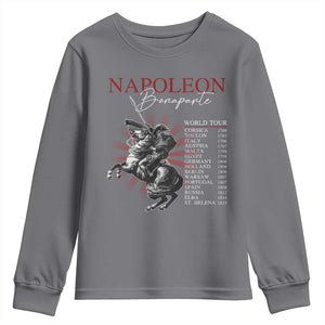 Funny History Lover Youth Sweatshirt Napoleon Bonaparte World Tour TS09 Charcoal Print Your Wear