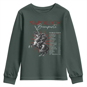 Funny History Lover Youth Sweatshirt Napoleon Bonaparte World Tour TS09 Dark Forest Green Print Your Wear