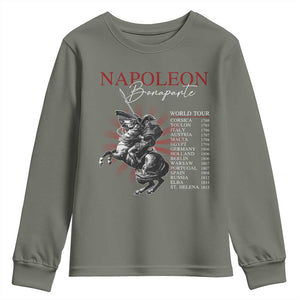 Funny History Lover Youth Sweatshirt Napoleon Bonaparte World Tour TS09 Military Green Print Your Wear
