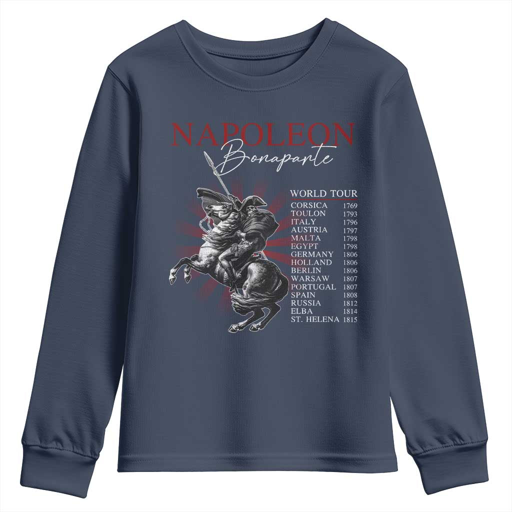 Funny History Lover Youth Sweatshirt Napoleon Bonaparte World Tour TS09 Navy Print Your Wear