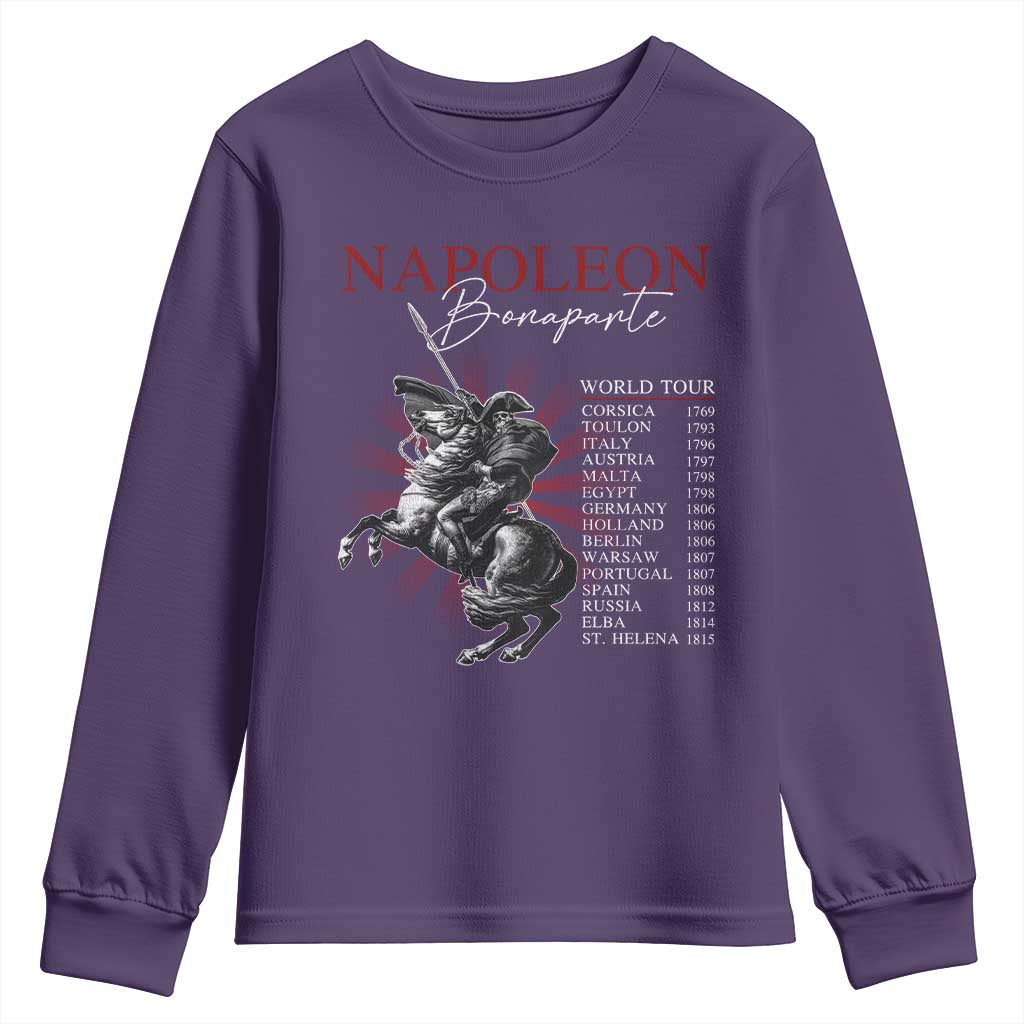 Funny History Lover Youth Sweatshirt Napoleon Bonaparte World Tour TS09 Purple Print Your Wear