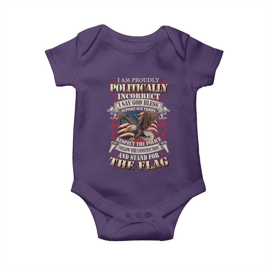 American Patriotism Baby Onesie Proudly Politically Incorrect God Bless America Support Troops TS09 Purple Print Your Wear