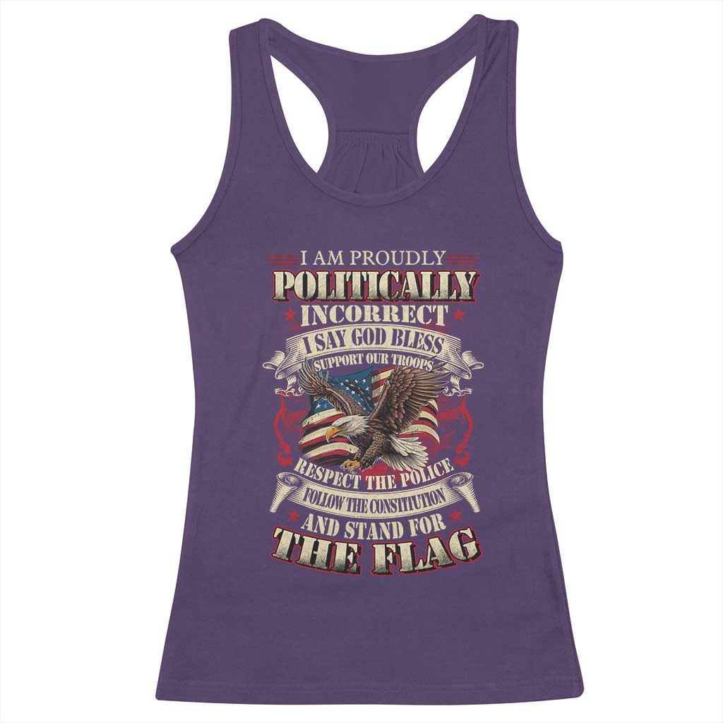 American Patriotism Racerback Tank Top Proudly Politically Incorrect God Bless America Support Troops TS09 Purple Print Your Wear