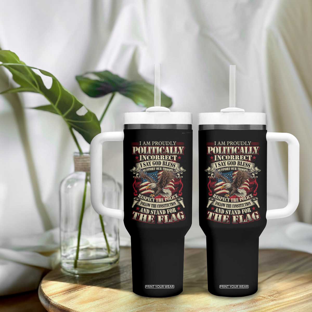 American Patriotism Tumbler With Handle Proudly Politically Incorrect God Bless America Support Troops TS09 Print Your Wear
