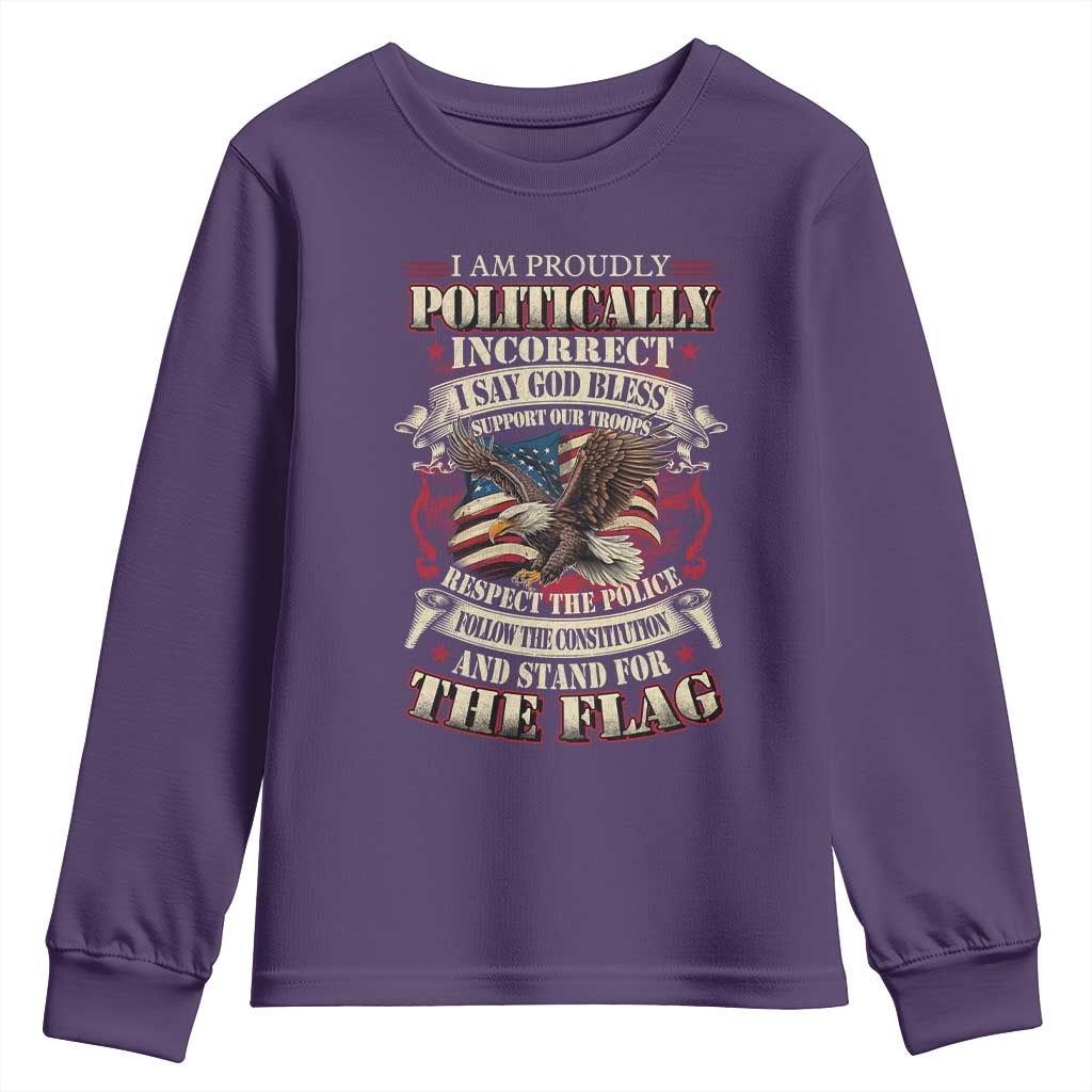 American Patriotism Youth Sweatshirt Proudly Politically Incorrect God Bless America Support Troops TS09 Purple Print Your Wear