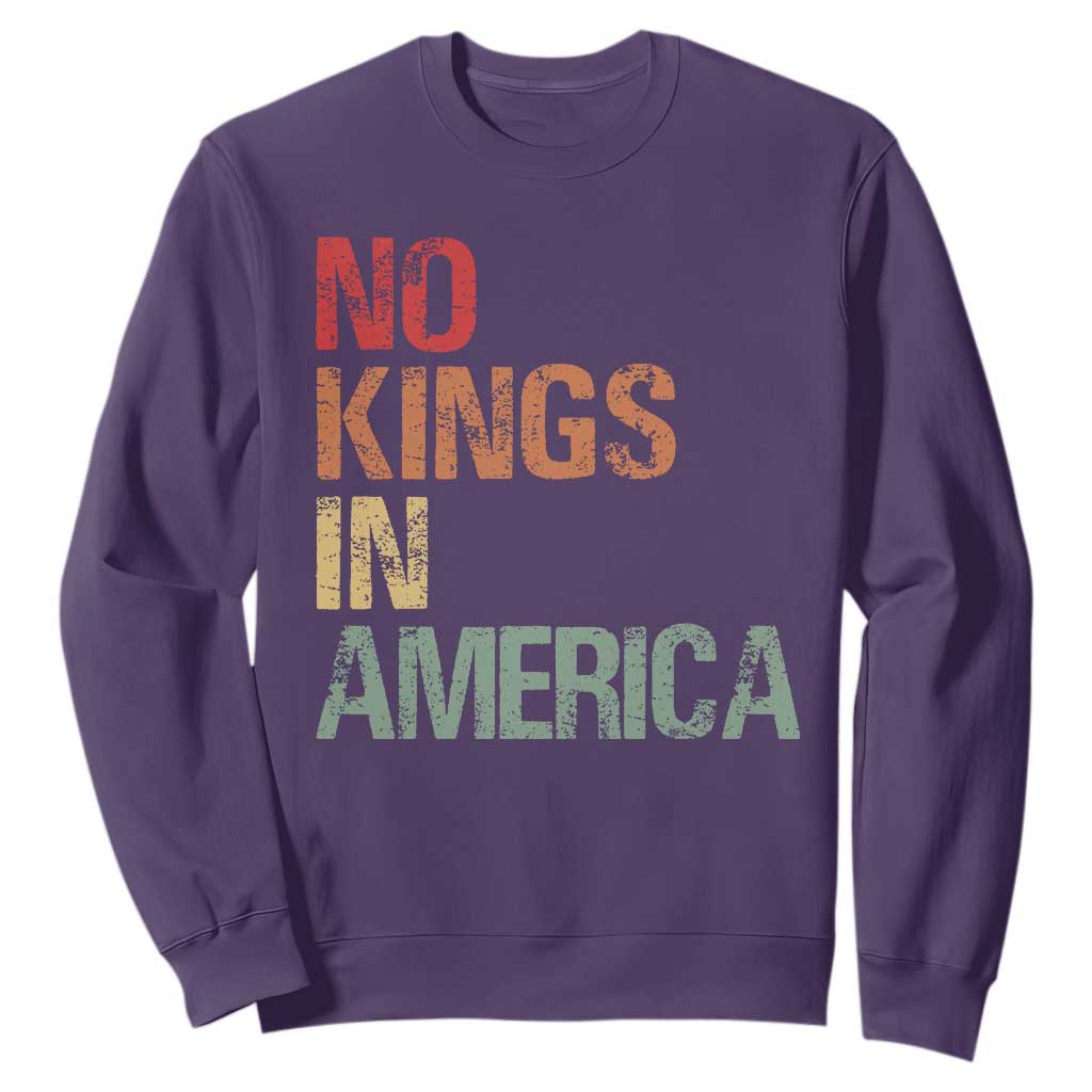 Retro No Kings in America Sweatshirt - Anti Monarchy Democracy Protest Pullover TS09 Purple Print Your Wear