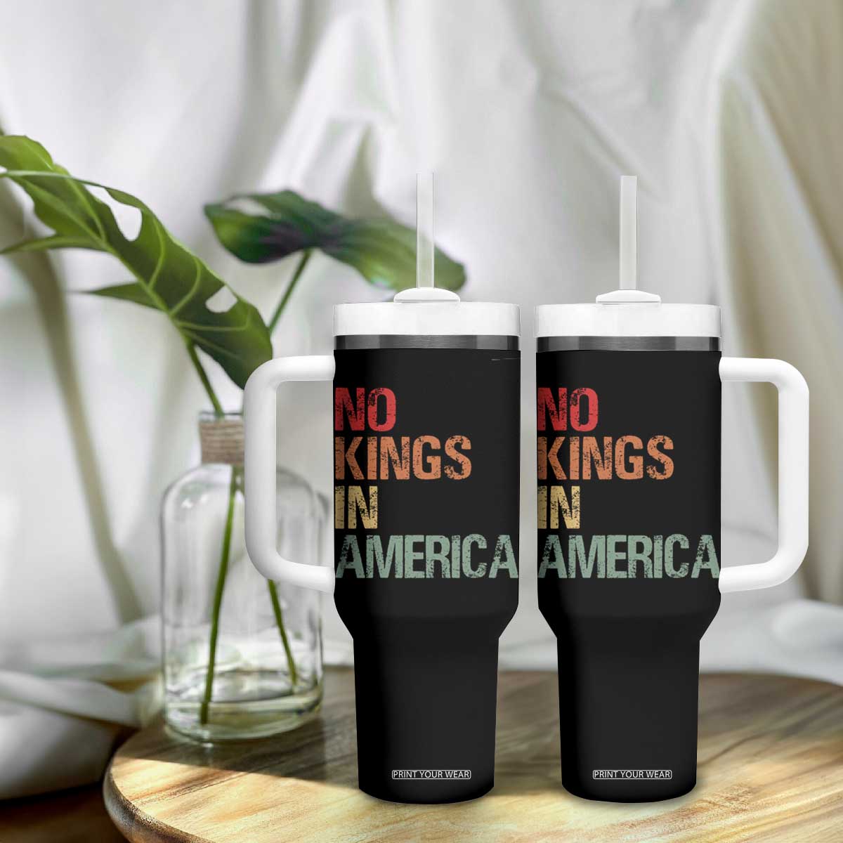 Retro No Kings in America Tumbler With Handle TS09 Print Your Wear