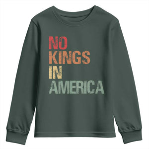Retro No Kings in America Youth Sweatshirt TS09 Dark Forest Green Print Your Wear