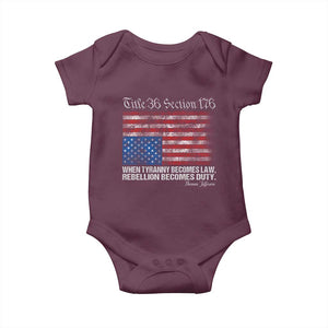 American Flag Upside Down Thomas Jefferson Baby Onesie When Tyranny Becomes Law Rebellion Becomes Duty TS09 Maroon Print Your Wear