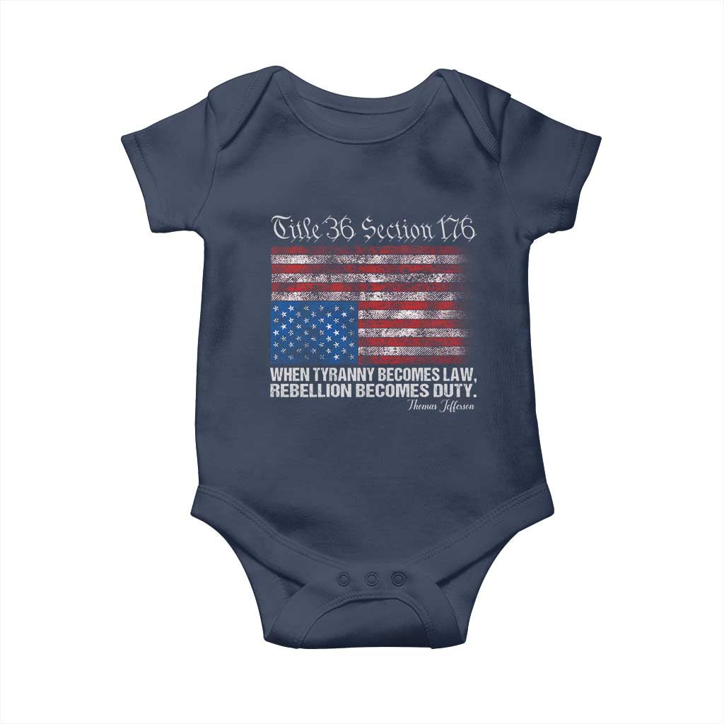 American Flag Upside Down Thomas Jefferson Baby Onesie When Tyranny Becomes Law Rebellion Becomes Duty TS09 Navy Print Your Wear