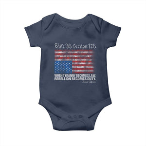American Flag Upside Down Thomas Jefferson Baby Onesie When Tyranny Becomes Law Rebellion Becomes Duty TS09 Navy Print Your Wear