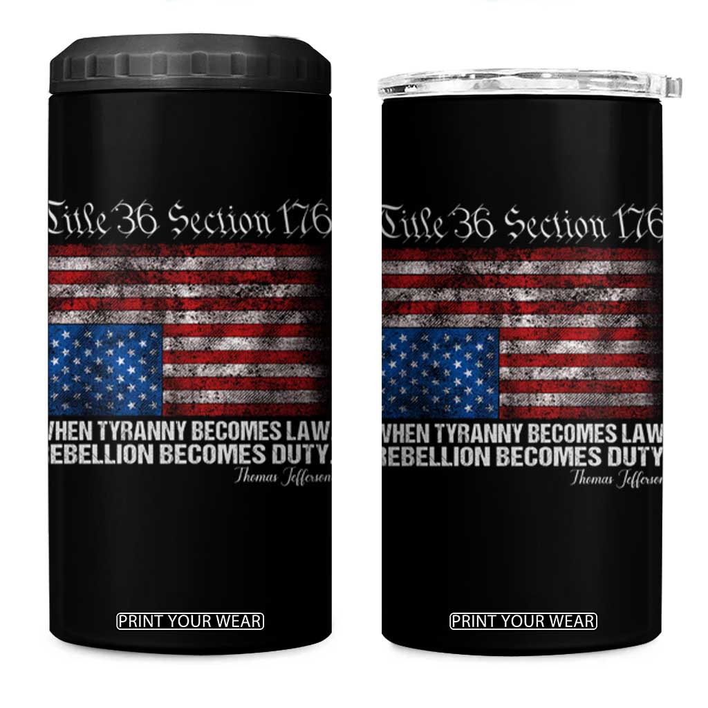 American Flag Upside Down Thomas Jefferson 4 in 1 Can Cooler Tumbler When Tyranny Becomes Law Rebellion Becomes Duty TS09 One Size: 16 oz Black Print Your Wear