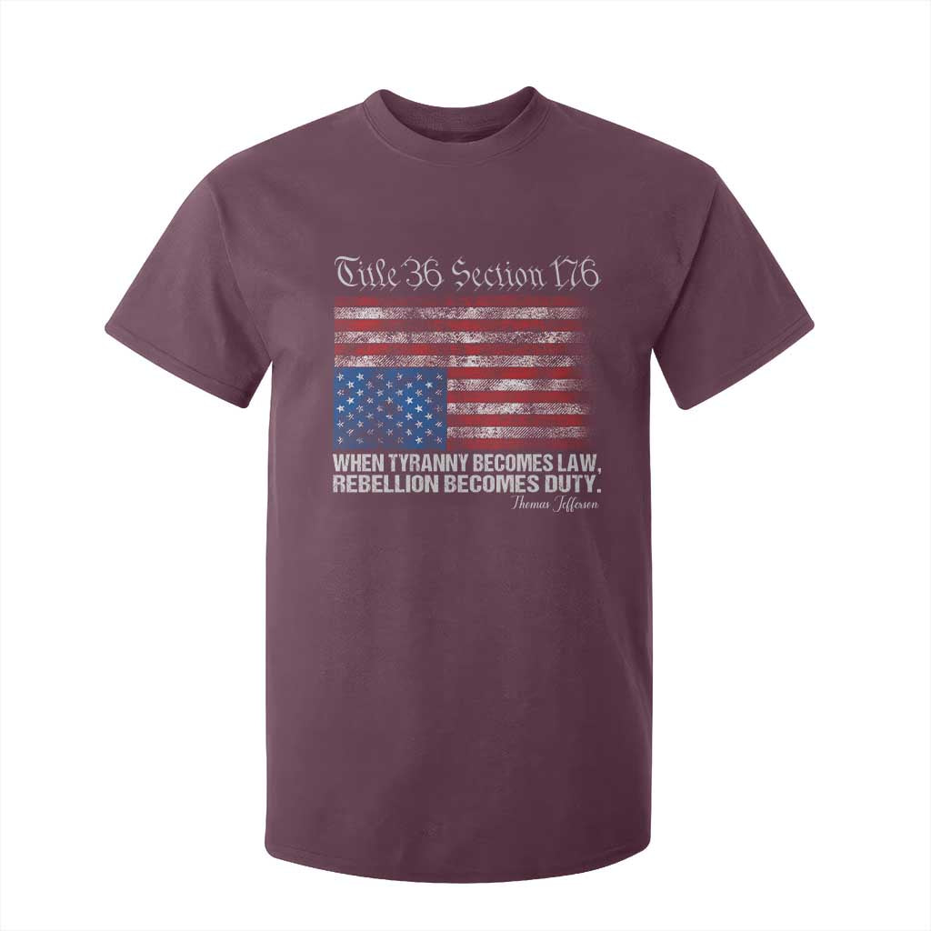 American Flag Upside Down Thomas Jefferson T Shirt For Kid When Tyranny Becomes Law Rebellion Becomes Duty TS09 Maroon Print Your Wear