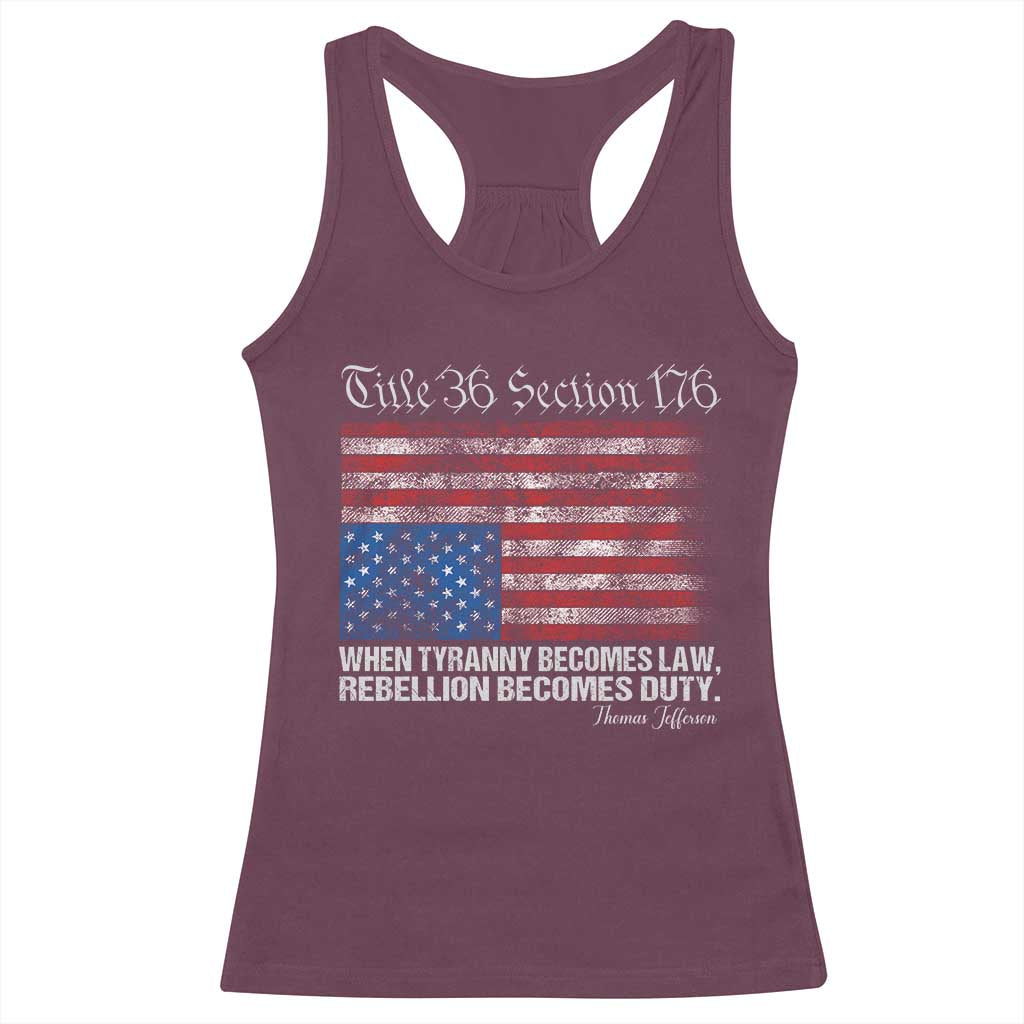 American Flag Upside Down Thomas Jefferson Racerback Tank Top When Tyranny Becomes Law Rebellion Becomes Duty TS09 Maroon Print Your Wear