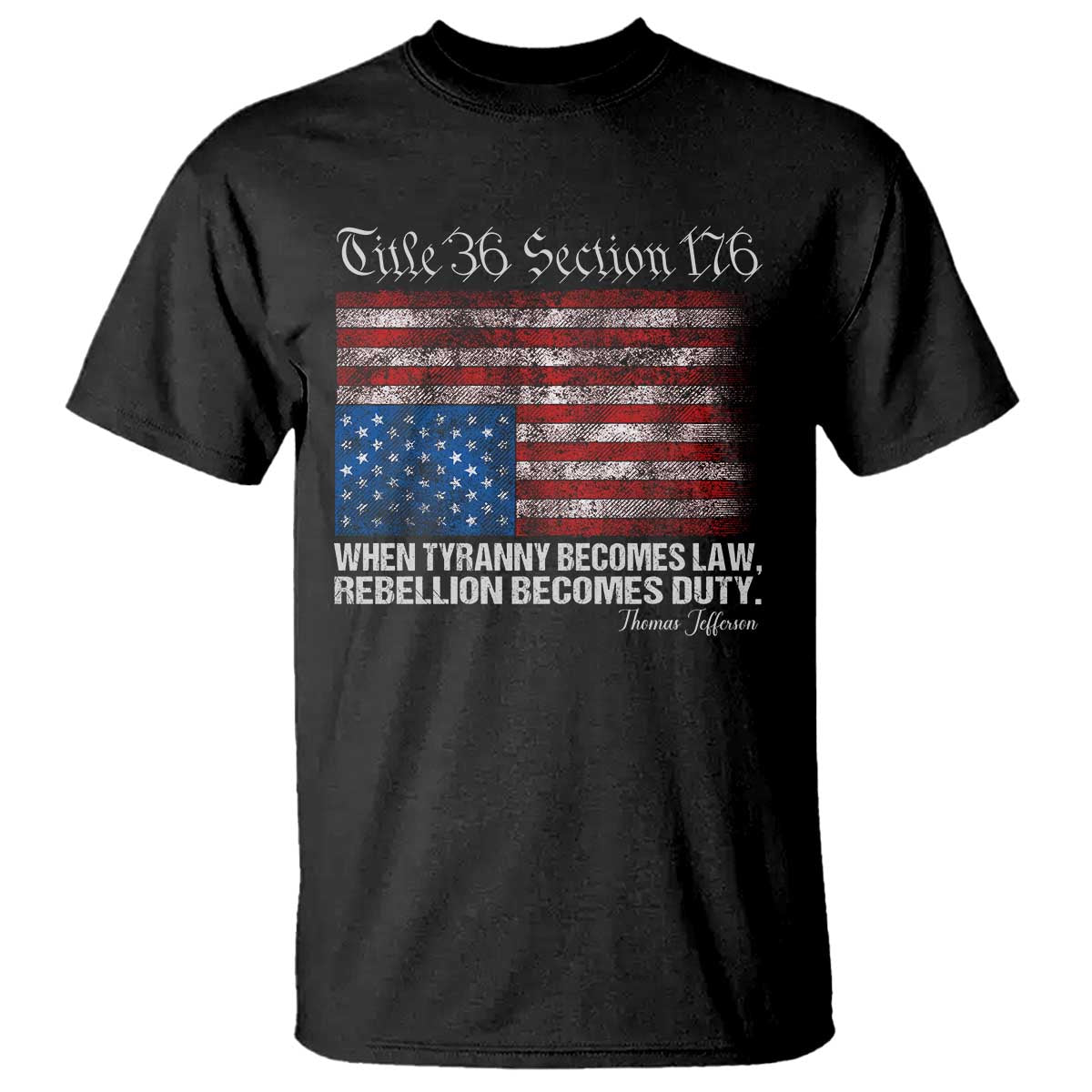 American Flag Upside Down Thomas Jefferson T Shirt When Tyranny Becomes Law Rebellion Becomes Duty TS09 Black Print Your Wear