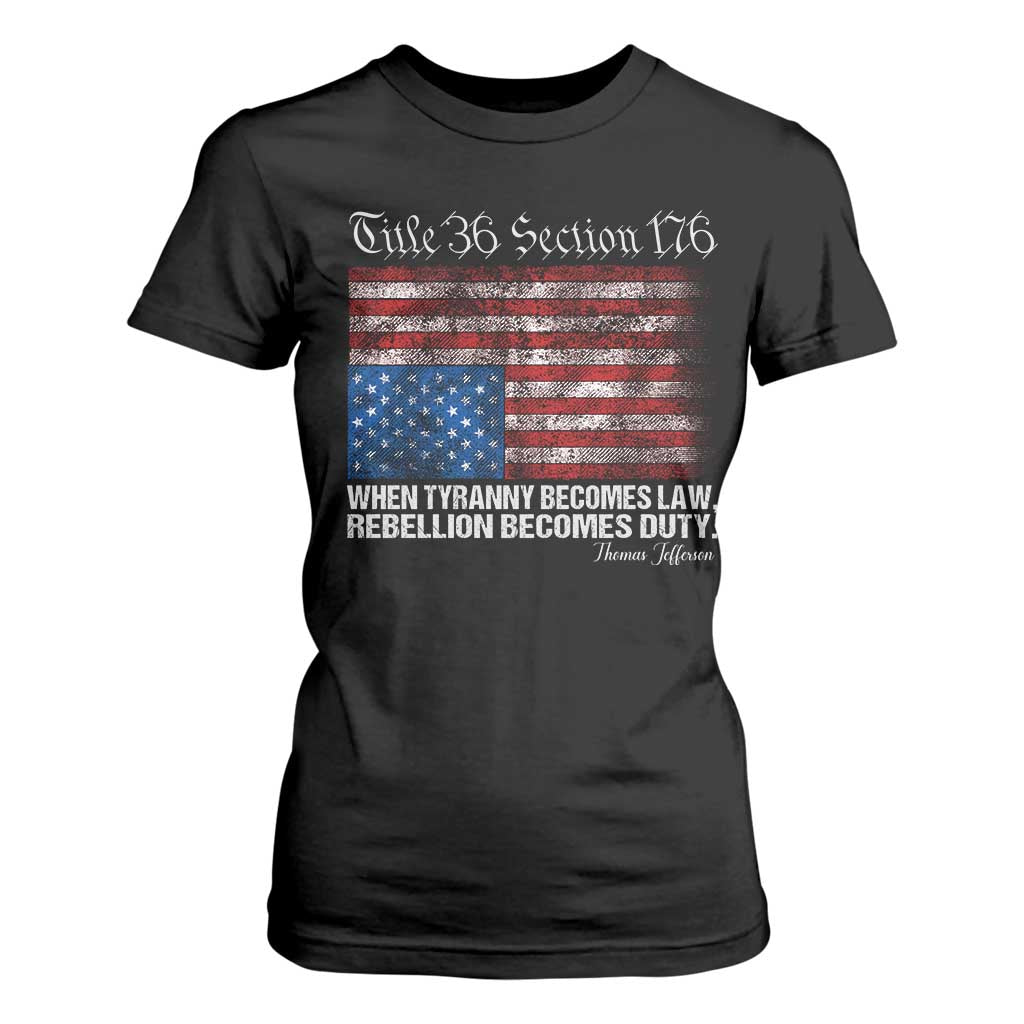 American Flag Upside Down Thomas Jefferson T Shirt For Women When Tyranny Becomes Law Rebellion Becomes Duty TS09 Black Print Your Wear