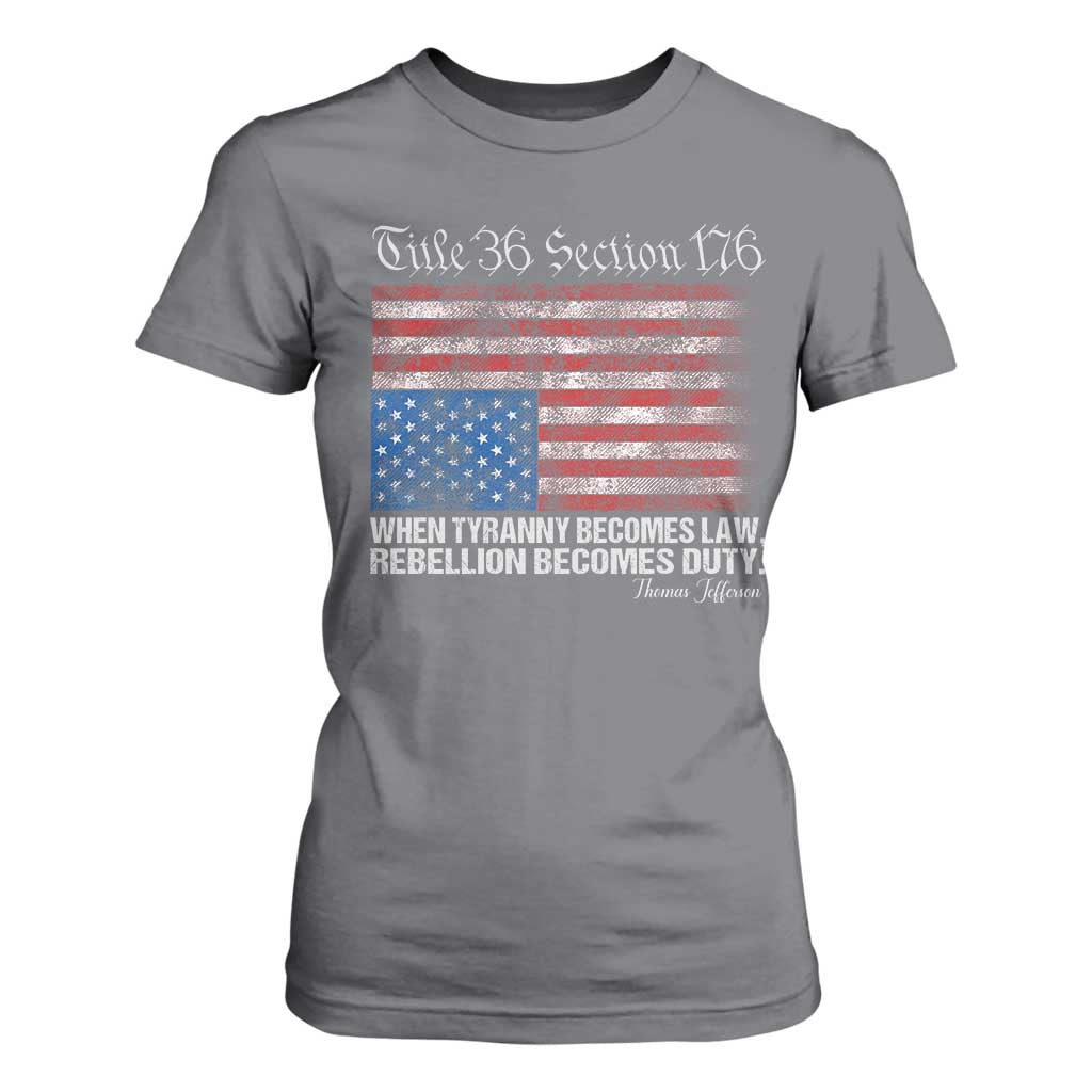 American Flag Upside Down Thomas Jefferson T Shirt For Women When Tyranny Becomes Law Rebellion Becomes Duty TS09 Charcoal Print Your Wear