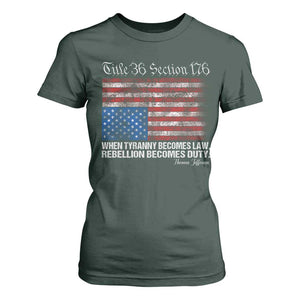 American Flag Upside Down Thomas Jefferson T Shirt For Women When Tyranny Becomes Law Rebellion Becomes Duty TS09 Dark Forest Green Print Your Wear