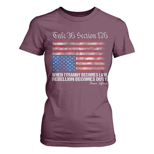 American Flag Upside Down Thomas Jefferson T Shirt For Women When Tyranny Becomes Law Rebellion Becomes Duty TS09 Maroon Print Your Wear