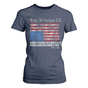 American Flag Upside Down Thomas Jefferson T Shirt For Women When Tyranny Becomes Law Rebellion Becomes Duty TS09 Navy Print Your Wear