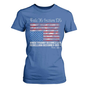 American Flag Upside Down Thomas Jefferson T Shirt For Women When Tyranny Becomes Law Rebellion Becomes Duty TS09 Royal Blue Print Your Wear