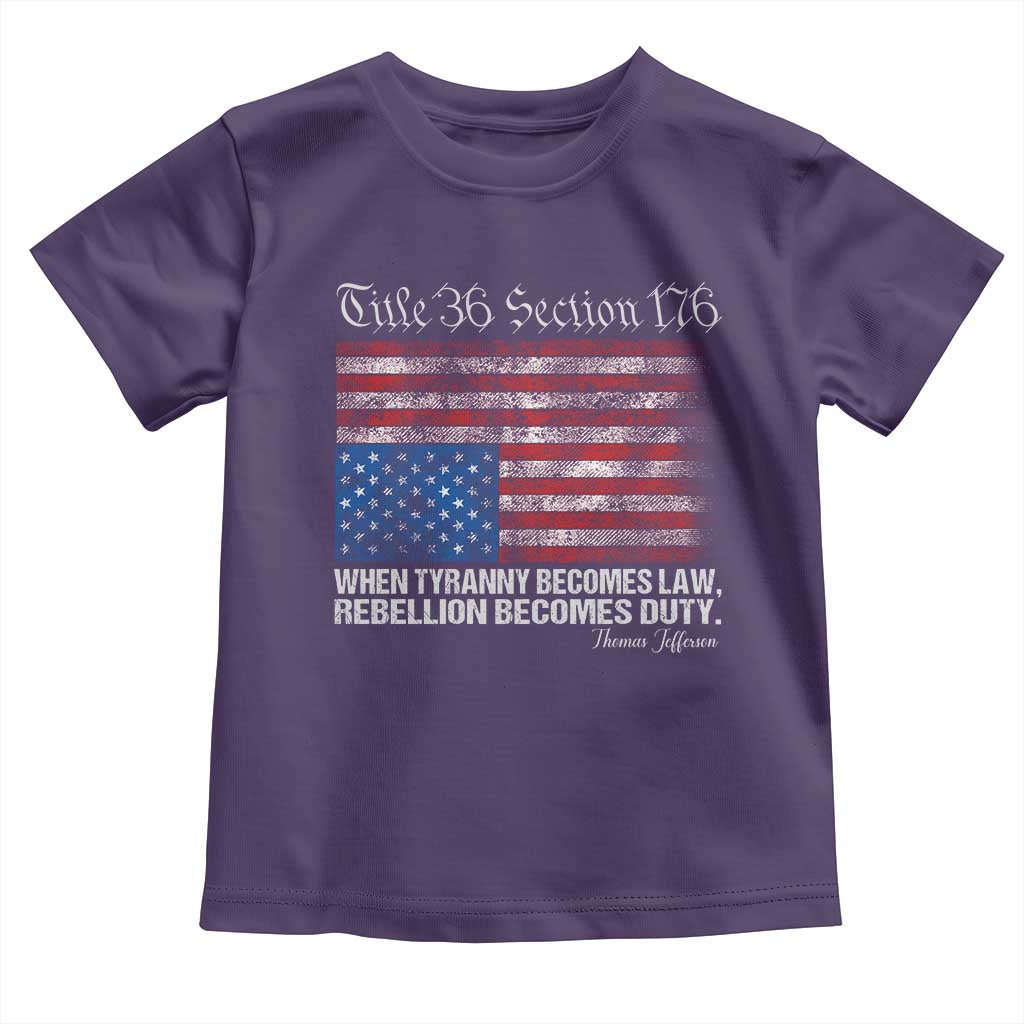 American Flag Upside Down Thomas Jefferson Toddler T Shirt When Tyranny Becomes Law Rebellion Becomes Duty TS09 Purple Print Your Wear